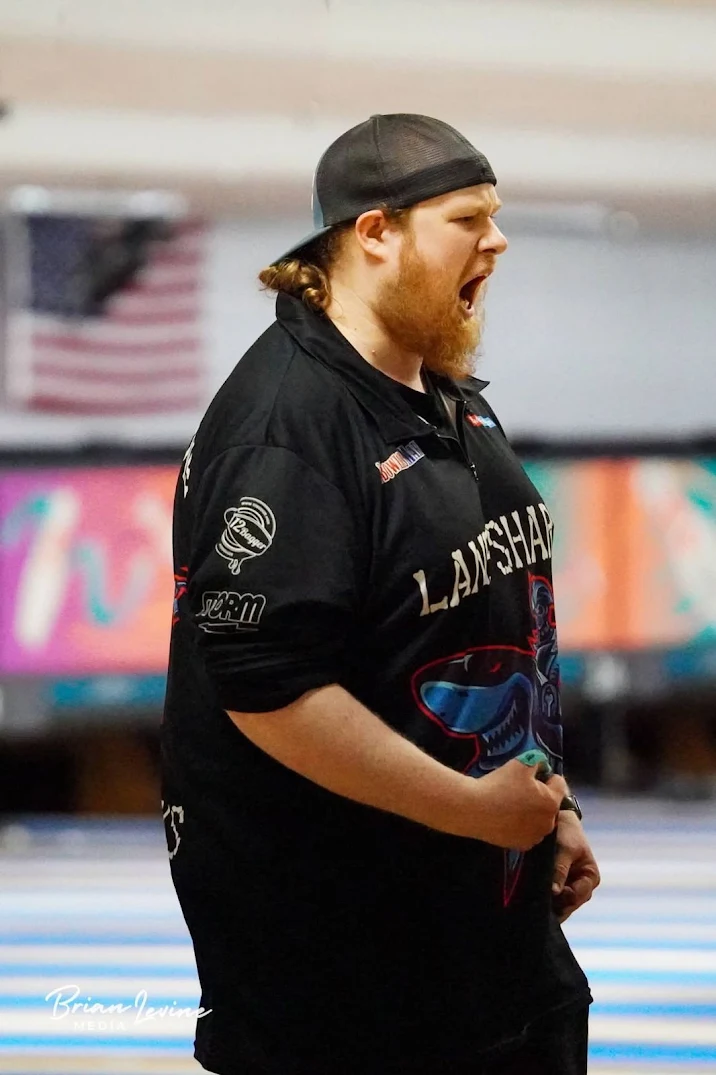 A Lane Sharks bowler roaring after a strike